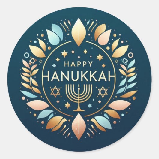 Happy Hanukkah met Menorah Ronde Sticker (Voorkant)
