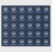 Happy Hanukkah met White Menorah in Modern Blue Cadeaupapier (Vlak)