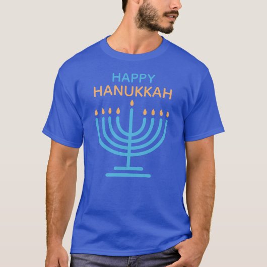 Happy Hanukkah Minimalist Blue Family Holiday T-shirt (Voorkant)