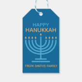 Happy Hanukkah Minimalist Blue Family Photo Cadeaulabel (Achterkant)