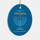 Happy Hanukkah Minimalist Blue Family Photo Keramisch Ornament (Rechts)