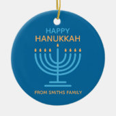 Happy Hanukkah Minimalist Blue Family Photo Keramisch Ornament (Voorkant)