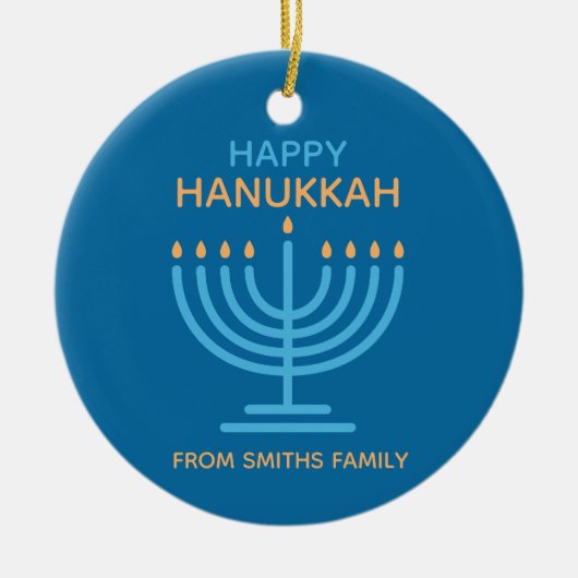 Happy Hanukkah Minimalist Blue Family Photo Keramisch Ornament (Voorkant)