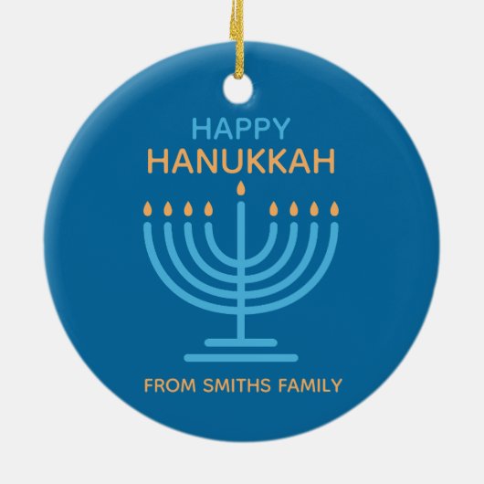 Happy Hanukkah Minimalist Blue Family Photo Keramisch Ornament (Achterkant)