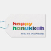 Happy Hanukkah Minimalistische Regenboog Tekst Aan Cadeaulabel (Achterkant Horizontaal)