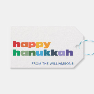 Happy Hanukkah Minimalistische Regenboog Tekst Aan Cadeaulabel