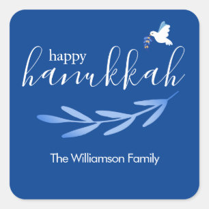 Happy Hanukkah   Modern blauw en wit Chanoeka Vierkante Sticker