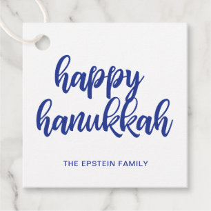 Happy Hanukkah Modern Blue Holiday Bedankjes Labels