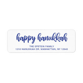 Happy Hanukkah Modern Blue Holiday Return Address Etiket