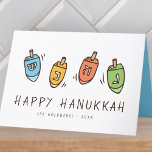 Happy Hanukkah Modern Dreidel Feestdagen Kaart<br><div class="desc">Het ontwerp bestaat uit Dreidel draaiende bovenste illustratie. Voeg jouw naam,  groet,  en jaar toe</div>