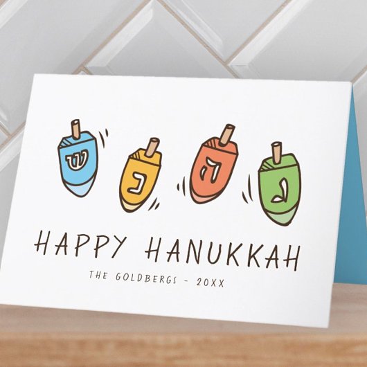 Happy Hanukkah Modern Dreidel Feestdagen Kaart
