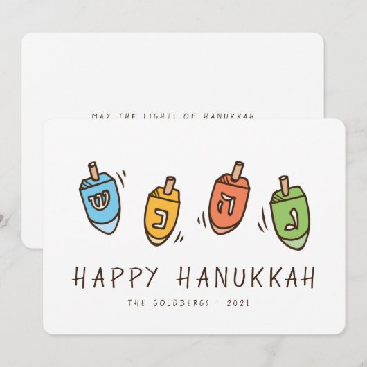 Happy Hanukkah Modern Dreidel Feestdagenkaart (Voorkant / Achterkant)