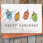 Happy Hanukkah Modern Dreidel Feestdagenkaart<br><div class="desc">Het ontwerp bestaat uit Dreidel draaiende bovenste illustratie. Voeg jouw naam,  groet,  en jaar toe</div>