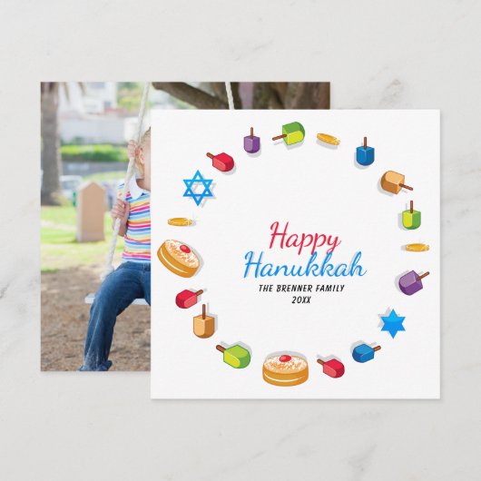 Happy Hanukkah Modern Foto Dreidel Star Name (Voorkant / Achterkant)