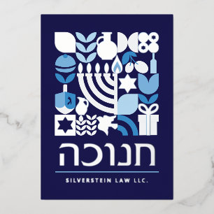 Happy Hanukkah Modern Greeting Silver Foil Folie Feestdagenkaart