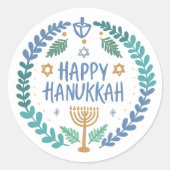 HAPPY HANUKKAH Modern handgetekend Schattige grill Ronde Sticker (Voorkant)