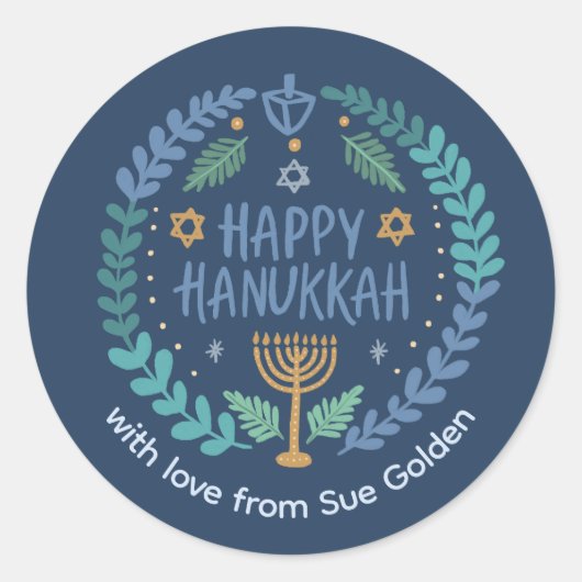 HAPPY HANUKKAH Modern handgetekend Schattige grill Ronde Sticker (Voorkant)