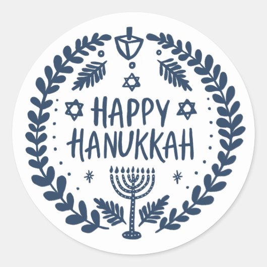 HAPPY HANUKKAH Modern handgetekend Schattige grill Ronde Sticker (Voorkant)