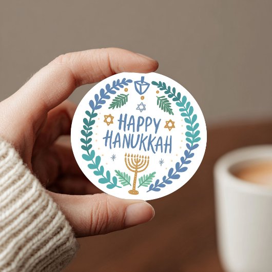HAPPY HANUKKAH Modern handgetekend Schattige grill Ronde Sticker