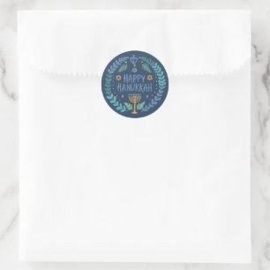 HAPPY HANUKKAH Modern handgetekend Schattige grill Ronde Sticker