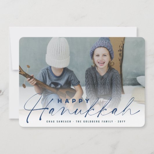 Happy Hanukkah Modern Handschrift Script Photo Hol Feestdagenkaart (Voorkant)