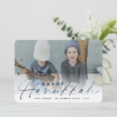 Happy Hanukkah Modern Handschrift Script Photo Hol Feestdagenkaart (Staand voorkant)