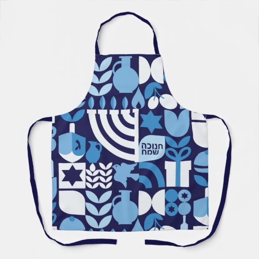 Happy Hanukkah Modern Hebrew Menorah & Stars Apron Schort (Voorkant)