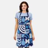 Happy Hanukkah Modern Hebrew Menorah & Stars Apron Schort (Gedragen)