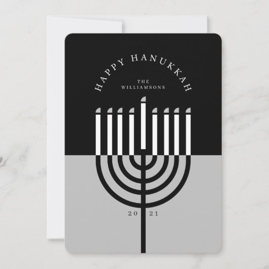 Happy Hanukkah Modern Menorah Candle Black & Grey Feestdagenkaart (Voorkant)