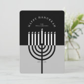 Happy Hanukkah Modern Menorah Candle Black & Grey Feestdagenkaart (Staand voorkant)
