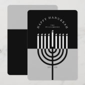 Happy Hanukkah Modern Menorah Candle Black & Grey Feestdagenkaart (Voorkant / Achterkant)