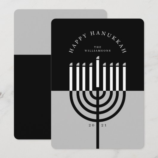 Happy Hanukkah Modern Menorah Candle Black & Grey Feestdagenkaart (Voorkant / Achterkant)