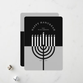 Happy Hanukkah Modern Menorah Candle Black & Grey Feestdagenkaart