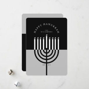 Happy Hanukkah Modern Menorah Candle Black & Grey Feestdagenkaart