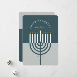Happy Hanukkah Modern Menorah Candle Blauwgroen Bl Feestdagenkaart
