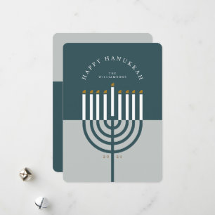 Happy Hanukkah Modern Menorah Candle Blauwgroen Bl Feestdagenkaart