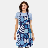 Happy Hanukkah Modern Menorah, Dreidel & Stars Schort (Gedragen)