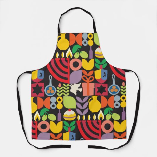 Happy Hanukkah Modern Menorah Latkes & Stars Schort (Voorkant)