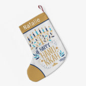 Happy Hanukkah Modern Menorah Persoonlijke naam Kleine Kerstsok (Achterkant (Hangend))