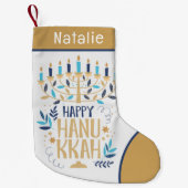 Happy Hanukkah Modern Menorah Persoonlijke naam Kleine Kerstsok (Voorkant)