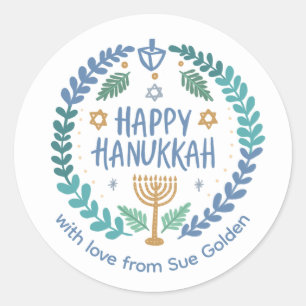 HAPPY HANUKKAH Modern met de hand getekend op maat Ronde Sticker