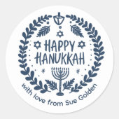HAPPY HANUKKAH Modern met de hand getekend op maat Ronde Sticker (Voorkant)