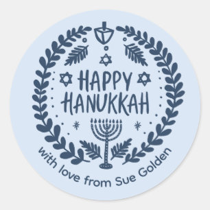 HAPPY HANUKKAH Modern met de hand getekend op maat Ronde Sticker