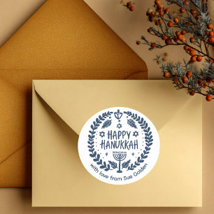 HAPPY HANUKKAH Modern met de hand getekend op maat Ronde Sticker