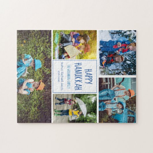 Happy Hanukkah Modern Photo Collage Cute Custom Legpuzzel (Horizontaal)