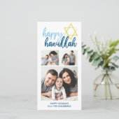 Happy Hanukkah Modern Script 3 Photo Holiday Feestdagenkaart (Staand voorkant)