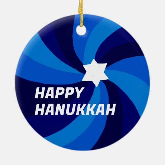 HAPPY HANUKKAH Modern Swirl Star Custom PHOTO Keramisch Ornament (Achterkant)
