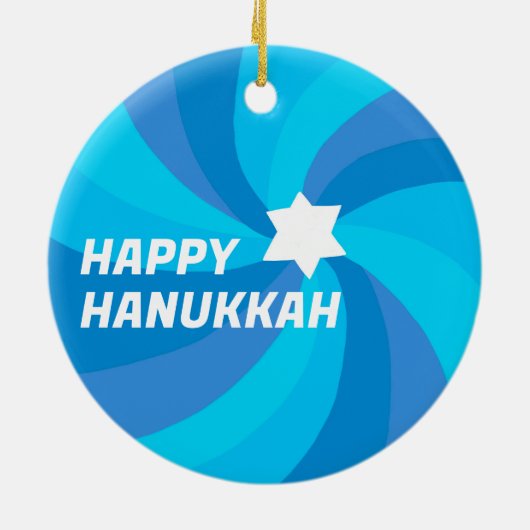 HAPPY HANUKKAH Modern Swirl Star Custom PHOTO Keramisch Ornament (Achterkant)