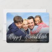 Happy Hanukkah Modern Trendy White Script Foto Feestdagenkaart (Voorkant)