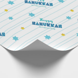 Happy Hanukkah Modern Typografie Gold Stars Naam Cadeaupapier